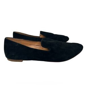 J. Crew women SZ 9.5 Black Suede Leather Slip On Ballet Flat Loafer Preppy Shoes